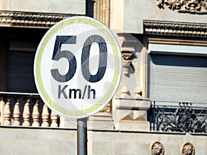50 KM Speed limit sign a highway, fifty kilometers per hour traffic road sign, a restriction sign for car drivers