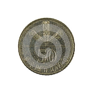 50 latvian santimu coin 1992 isolated on white background