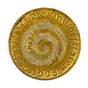 50 million german reichsmark coin 1923 obverse