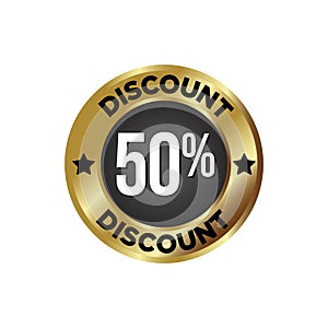 50% off Discount Badge, on golden and black colour background