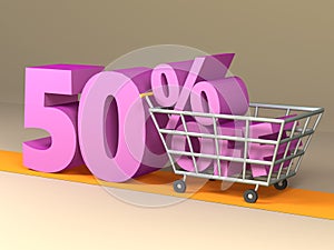 50% off sale in soft lilac colour 3D illustration