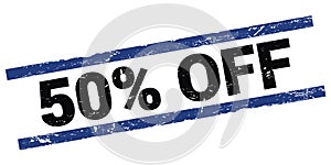 50% OFF text on black-blue rectangle stamp sign