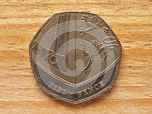 50 pence coin, reverse side, currency of the UK