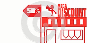 50 percent DISCOUNT store Red stamp on white background