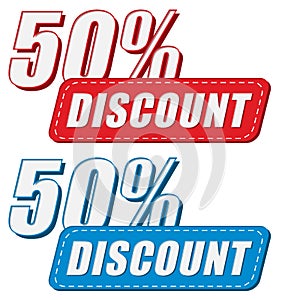 50 percentages discount in two colors labels, flat design
