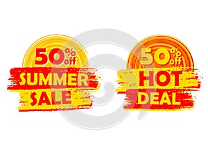50 percentages off summer sale and hot deal with sun signs, draw