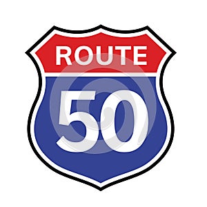 50 route sign icon. Vector road 50 highway interstate american freeway us california route symbol