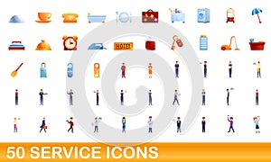 50 service icons set, cartoon style