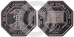 50 Sierra Leonean leones coin, 1996, both sides,