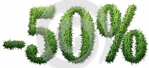 -50% sign, made of grass.