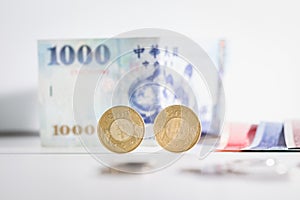 50 Taiwan dollar coins and banknotes