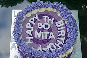 50 th birthday cake made out of purple yams