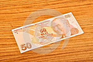 50 Turkish lira banknotes front view