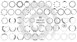 50 wreath floral round frames, hand drawn,doodle,line art, vector illustration.