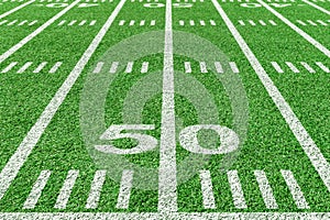 50 Yard line of American football field.
