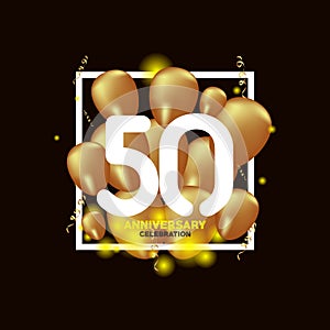 50 Year Anniversary White Gold Balloon Vector Template Design Illustration