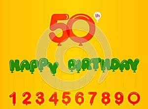 50 year birthday celebration card , 50th anniversary with balloon effect and numbers