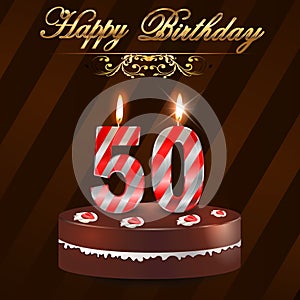 50 year Happy Birthday Card with cake and candles, 50th birthday
