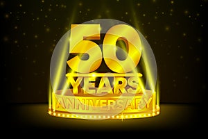 50 Years Anniversary Celebration. Anniversary podium. Anniversaries concept. Gold stage on black background. Vector