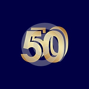 50 Years Anniversary Celebration Blue Gold Vector Template Design Illustration