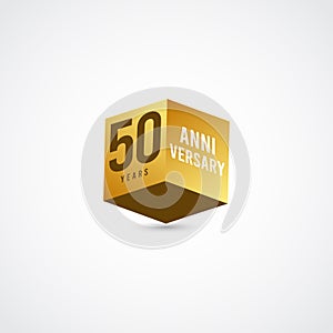 50 Years Anniversary Celebration Gold 3 D Vector Label Logo Template Design Illustration