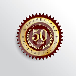 50 Years anniversary celebration Golden badge logo.