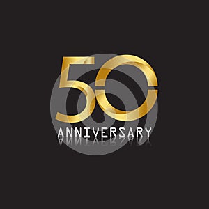 50 years anniversary celebration logotype. 50th anniversary logo with confetti golden colored isolated on black background, vector
