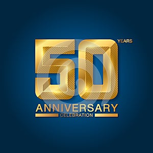 50 years anniversary celebration logotype. Golden anniversary emblem with ribbon. Design for booklet, leaflet, magazine, brochure