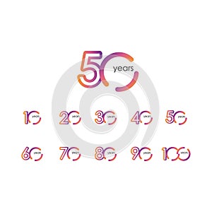 50 Years Anniversary Color full elegant set Celebration Vector Template Design Illustration