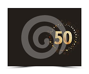 50 years anniversary decorated greeting / invitation card template with gold elements.