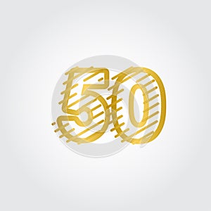 50 Years Anniversary Gold Line Design Logo Vector Template Illustration