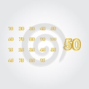 50 Years Anniversary Gold Line Design set Logo Vector Template Illustration