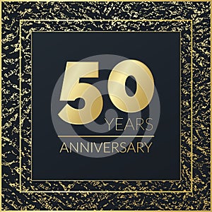 50 years Anniversary gold symbol. Golden vector sign. Golden grunge pattern. Glitter illustration for congratulation, celebration