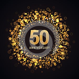 50 years anniversary isolated vector design element. Fifty birthday logo with blurred light effect on dark background