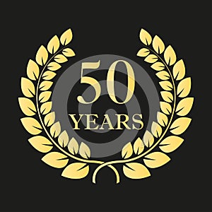 50 years anniversary laurel wreath icon or sign. Template for celebration and congratulation design. 50th anniversary
