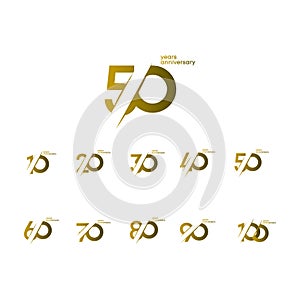 50 Years Anniversary Set 10 20 30 40 60 70 80 90 100 Vector Template Design Illustration