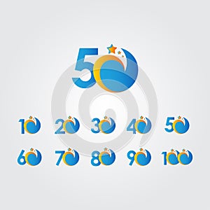 50 Years Anniversary Star Dash Blue Celebration Vector Template Design Illustration
