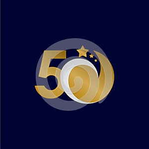 50 Years Anniversary Star Dash Gold Celebration Vector Template Design Illustration