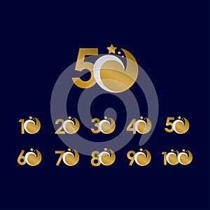 50 Years Anniversary Star Dash Gold set Celebration Vector Template Design Illustration