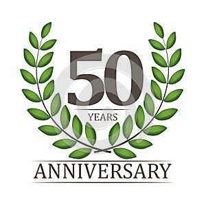 50 Years Anniversary Template with Red Ribbon and Laurel wreath Vector Illustration