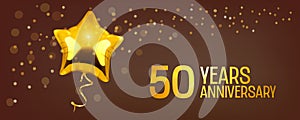 50 years anniversary vector logo, icon. Graphic element with golden color balloon