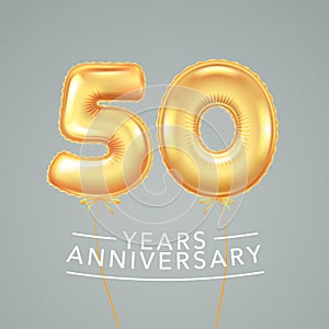 50 years anniversary vector logo, icon. Template banner with air hot balloon for 50th anniversary