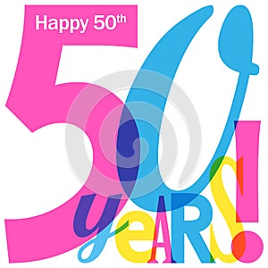 50 YEARS colorful overlapping letters banner