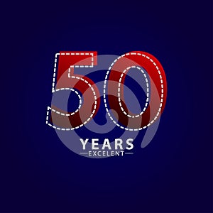 50 Years Excellent Anniversary Celebration Red Dash Line Vector Template Design Illustration