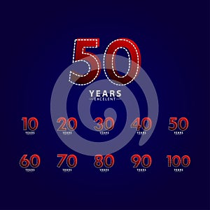 50 Years Excellent Anniversary Celebration Red Dash Line Vector Template Design Illustration