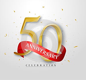 50 years Happy anniversary banner celebration with gold confetti