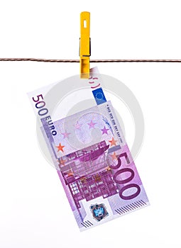 500 Euro banknotes hanging on clothesline