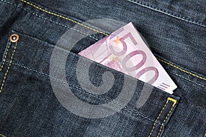 500 Euro banknotes in a jeans pocket