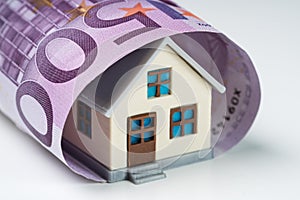 500 Euro Note Covered With Miniature House