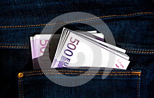 500 euros banknotes in a jeans pocket
